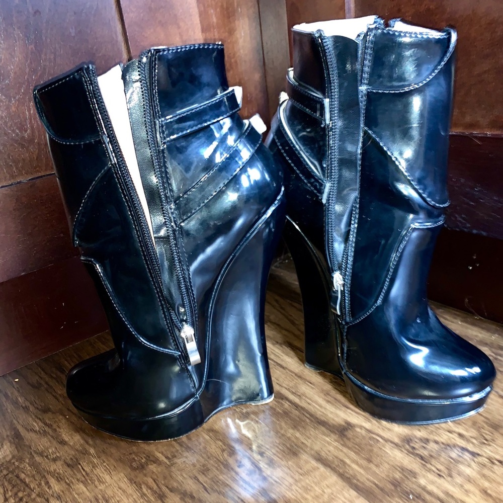 Faux Leather Wedge Boots